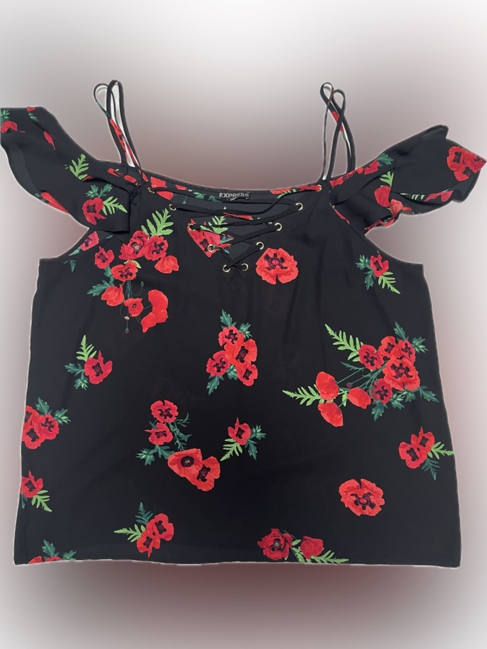 Express Black floral Strappy  Lace-Up Cold Shoulder XL
